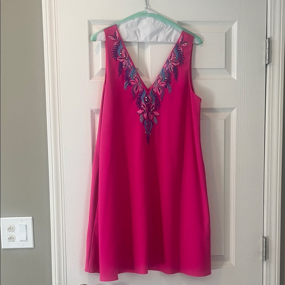 Pink Embroidered Lilly Pulitzer V-Neck Dress